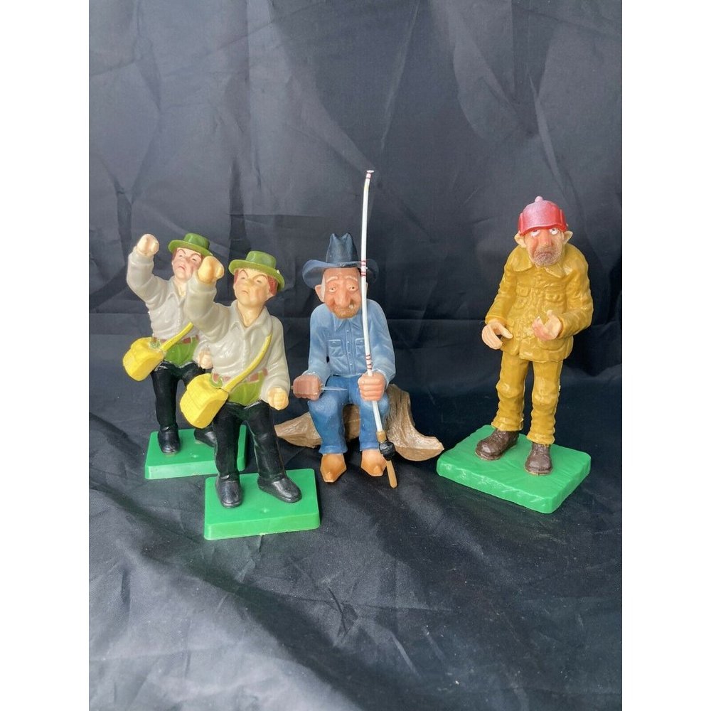 Vintage 70s Wilton Plastic Fishing Hunting Camper Boy Birthday Cake Toppers